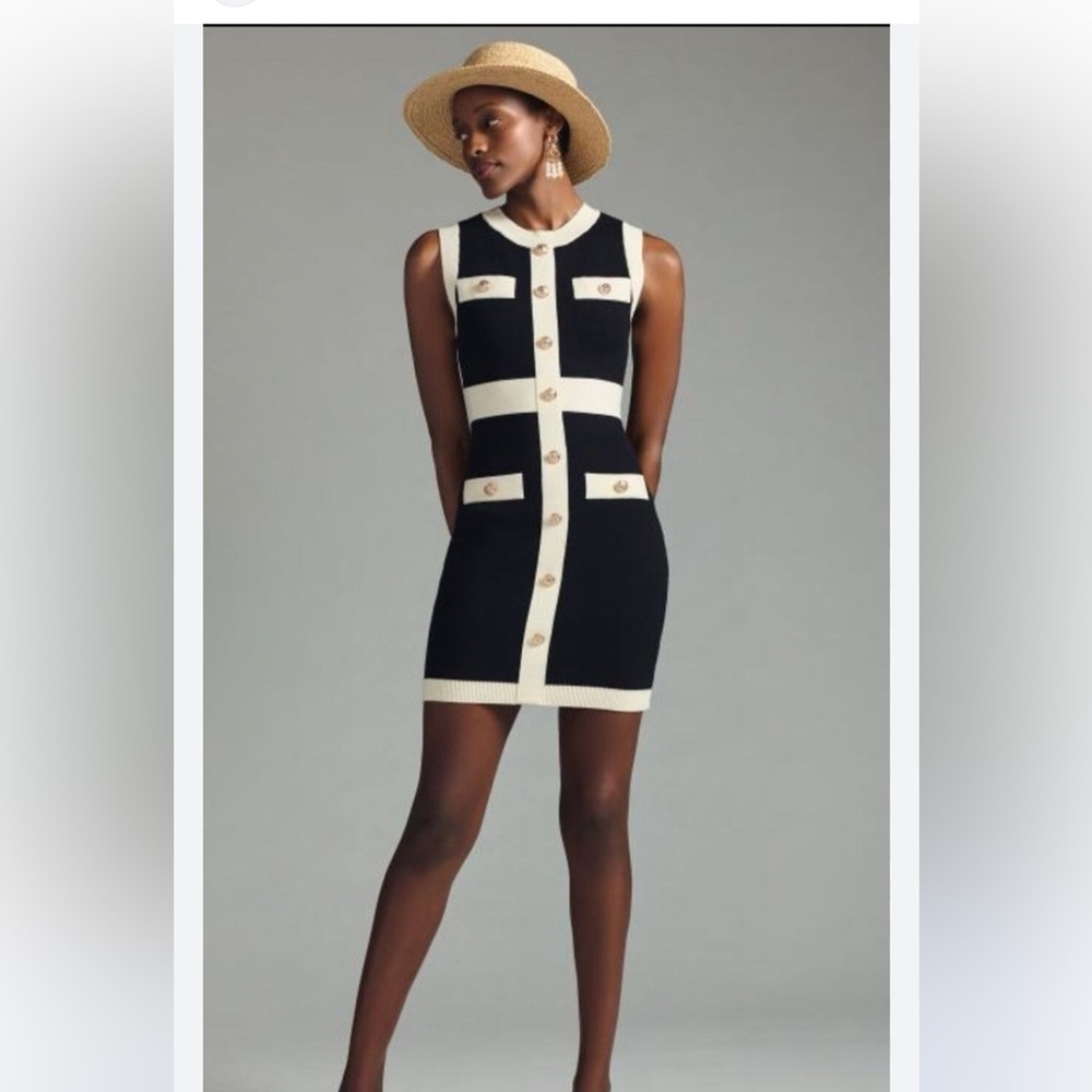 Anthropologie Endless Rose Black and Cream Button-Front Mini Dress XL
